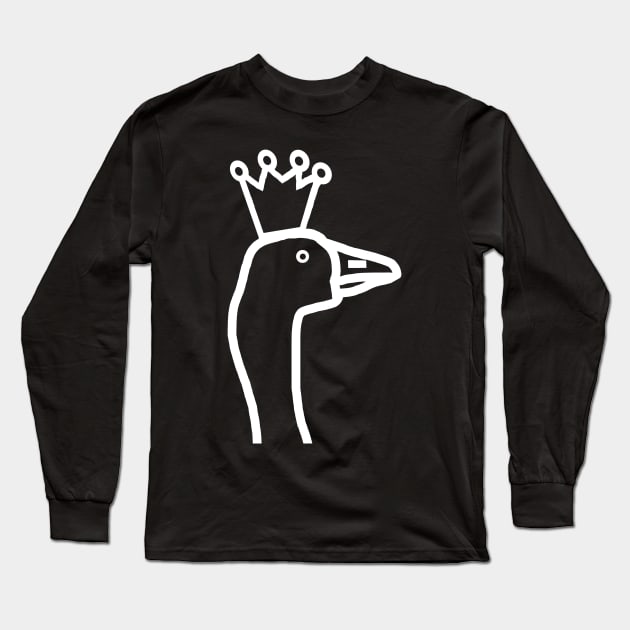 Minimal White Line Goose Wearing Stolen Crown Portrait Long Sleeve T-Shirt by ellenhenryart